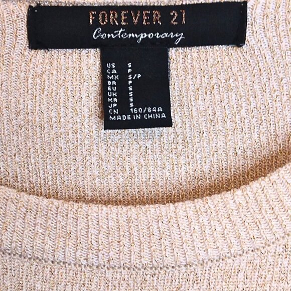 FOREVER 21 CONTEMPORARY GOLD GLITTER SWEATER W/ OPEN SLIT LONG SLEEVES - SIZE S - Picture 5 of 5